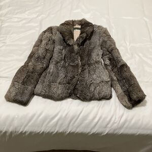 Gray Rabbit Fur Jacket Coat Hong Kong L Vintage Genuine Glam Retro Formal